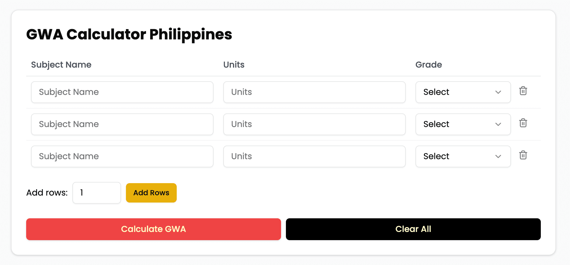 GWA Calculator screenshot